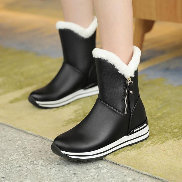 

2020 women winter platform shoes woman warm wool snow boots low wedges heels comfortable sweet ladies boots large size 41 42 43, Black