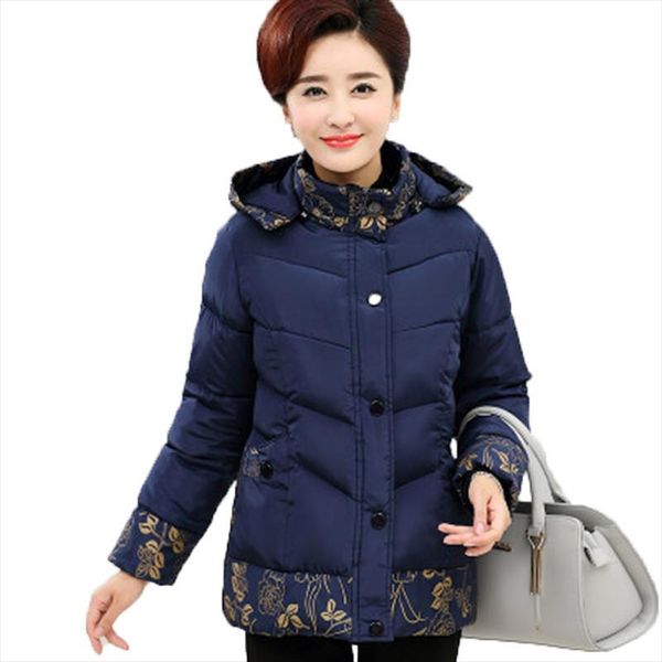 

winter cotton jacket middle age elderly women cotton coat winter mother clothing print thick wadded jacket plus size 5xl, Black