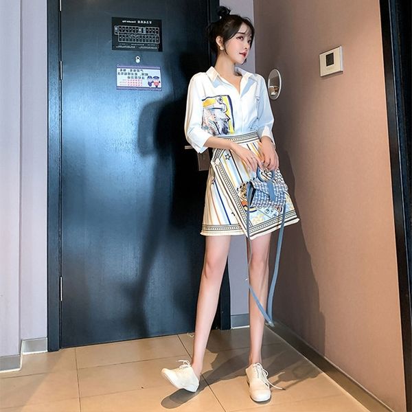 

q4sq3 2020 новой короткий шифон kc6cj shirtsummer юбка рубашка setsmall girltallforeign styletwo куски вырезать заднюю юбку темперамент руба, Gray