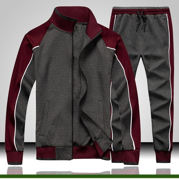 

tracksuit for men side stripe autumn men sports wear running suit male sets long sleeve fleece tracksuit men 201123, Gray