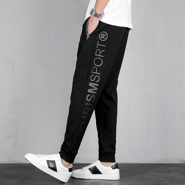 

new hip hop casual versatile work clothes sports pantselastic pants men's fashion brand work clothes ice silk loose trend nine point sp, Blue