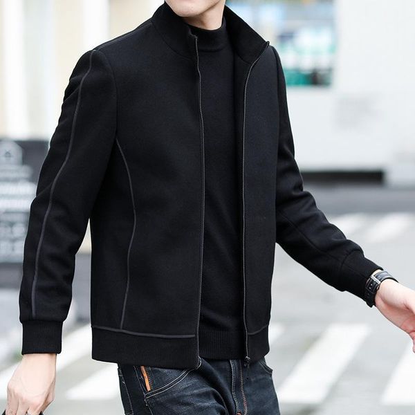 

manufacturers selling men's winter new men's business casual cloth coat collar woolen cloth coat thickness1, Black