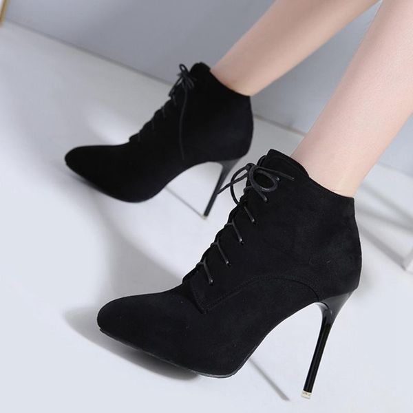 

brand new sexy тонкие высокие каблуки элегантные шнурки острым носом осень женская зимняя обувь женская сапоги женские, Black