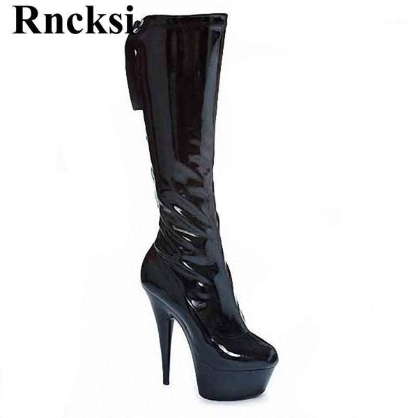 

boots rncksi fashion women pole dance wedding party night club quee dress lace up 15cm heels high knee boots1, Black