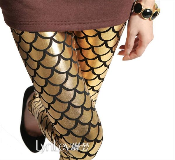 

fashion fish scale mid waist leggings imitate leather shining pants night bar capris drop shipping, Black