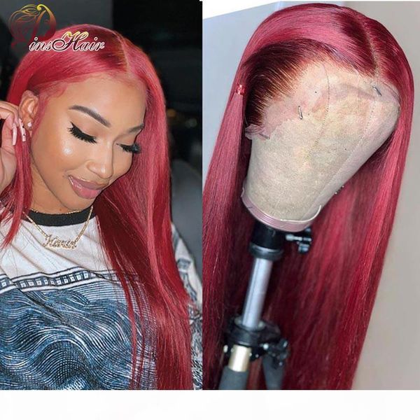 

99j burgundy colored lace front human hair wigs pre-plucked 13x1 brazilian remy human hair wig 180% deep lace part wigs pinshair, Black;brown