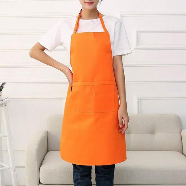 

2-pack adjustable bib apron water resistant belt 2 pockets cooking kitchen apron suitable for women men chefs couples-orange1