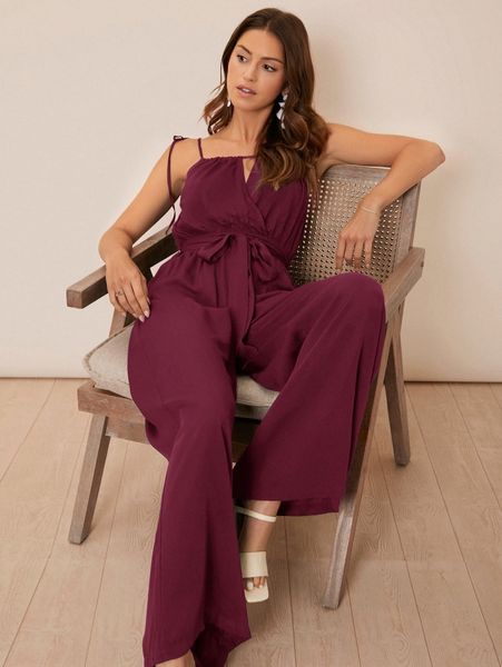 

knot shoulder belted cami jumpsuit x5mv#, White