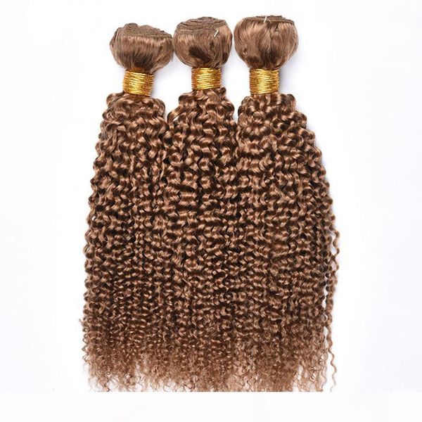

3 4 bundles human hair extension 8a brazilian virgin kinky curly hair weave 100% unprocessed hair colored 27# honey blonde for black woman