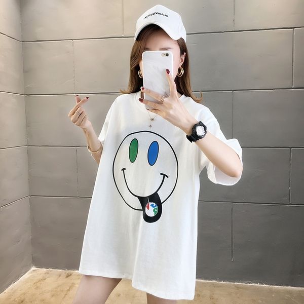 

ejywp 2020 summer new white short sleeve t-shirt girl student ins dresst-shirt korean dress hip hop fashion loose trampy dress girl czr1o