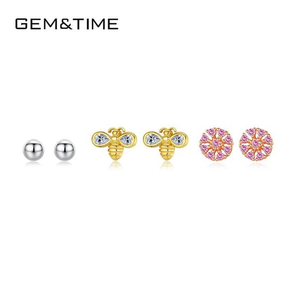 

gem&time 925 sterling silver cute bee cz stud earrings for women girls silver wedding earrings fashion jewelry christams gifts, Golden;silver