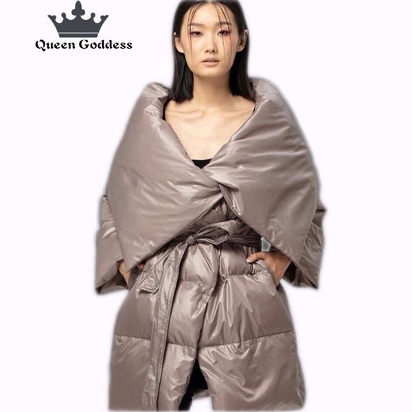 

original design of the winter new character female 90% white duck down the long style of the down jacket special collar collect 201103, Black