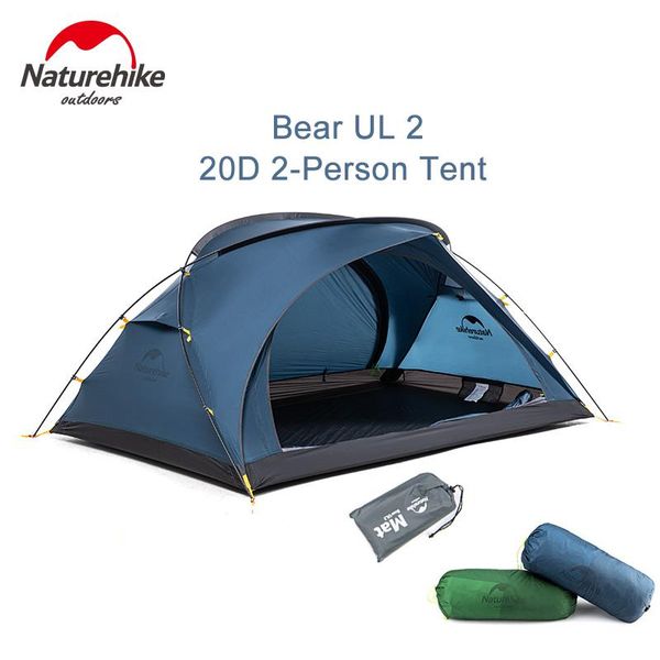

naturehike bear ul 2 camping tent 2 person 20d nylon ultralight waterproof double door hiking tent with mat outdoor large space