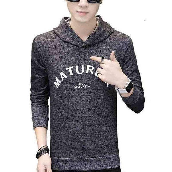 

korean spring and alphabet autumn thin coat printing hooded sweater for young men's sports long sleeve clothes, Gray
