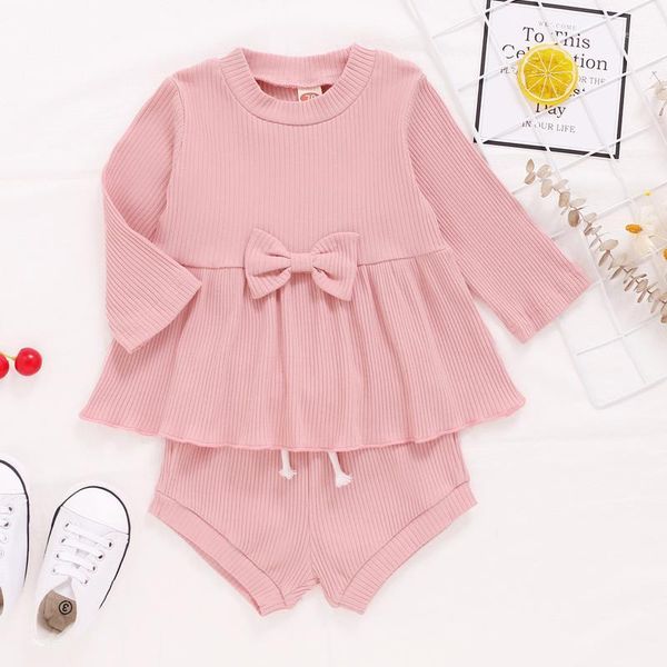 

baby girls boys clothes long sleeve ruffles solid bowknot +shorts outfits vetement enfant fille newborn clothing vetement1, White