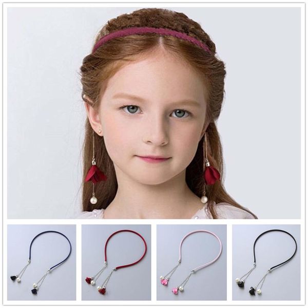 

girls' head pieces tassel fake earrings hoop band fur ball rhinestone hairband headband headdress girls hair accessorie, White;red