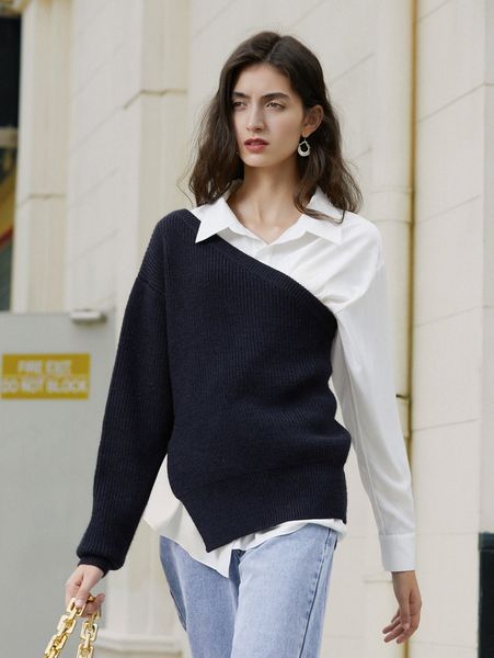 

one shoulder asymmetrical hem sweater without blouse r9gi#, White