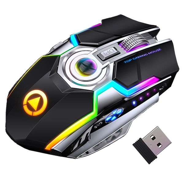 Mouse A5 Mouse da gioco wireless ricaricabile Mouse wireless silenzioso da 2,4 GHz 1600 DPI 7 tasti Retroilluminazione di gioco ottica USB per PC desktop portatile