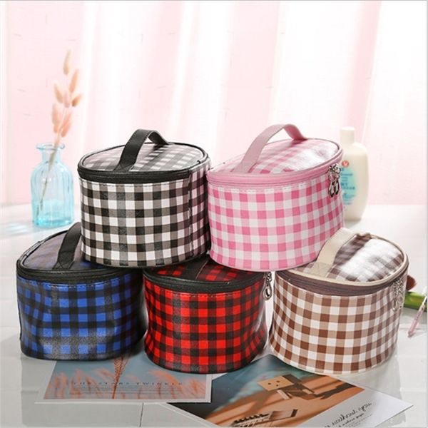 

retro plaid cosmetic bag travel large capacity makeup bag portable multi-functional wash bags packing tote handbag totes g12103, Black