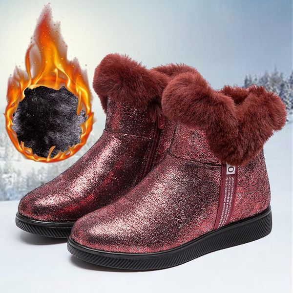 

sequin plus velvet snow boots woman shoes fashion short plush ankle boots for women luxury short plush warm snow zapatos, Black