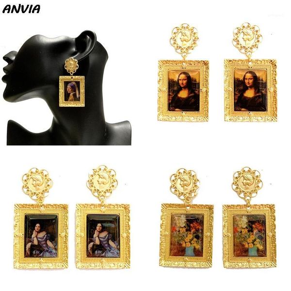 

dangle & chandelier mona lisa vintage drop earrings for women vermeer famous painting accessories baroque exaggerate party1, Silver