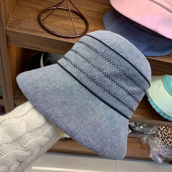 

korean spring versatile 2020 elegant quality wash cotton basin cap small wave embroidery sunshade fisherman's hat children, Blue;gray