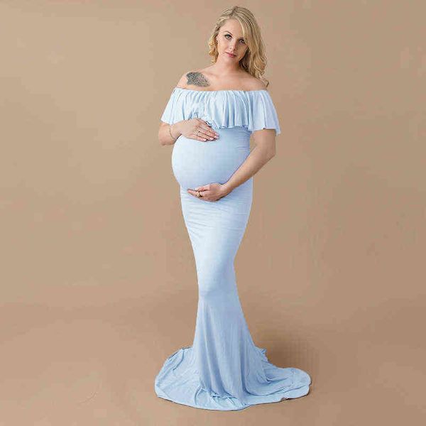 Платье для беременных Sexy Maxi платье элегантные модные беременности фото стрелять женщин длинное платье одно слово воротник рыбы хвостовое платье G220309