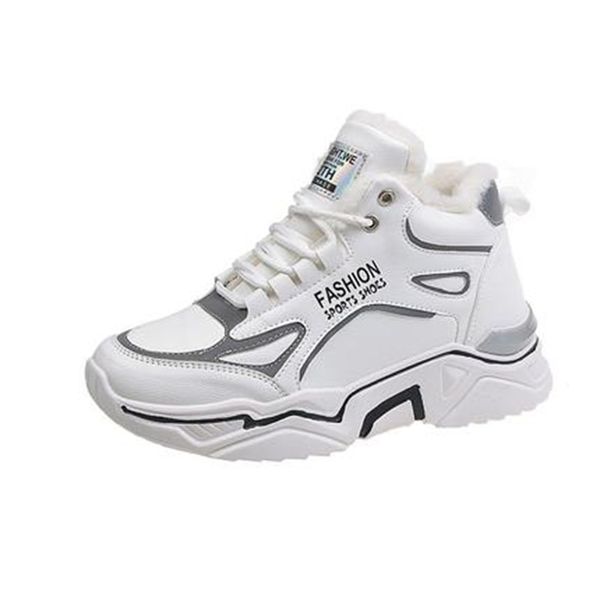 

winter 2021 new fashion boots wild high-women's tie-up outdoor walking shoes anti-slip to keep warm teddy skin f42u, Black