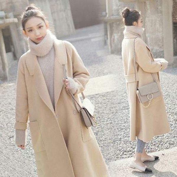 

2019 elegant long winter women solid jacket casual women's black wool coat plus sizex1020