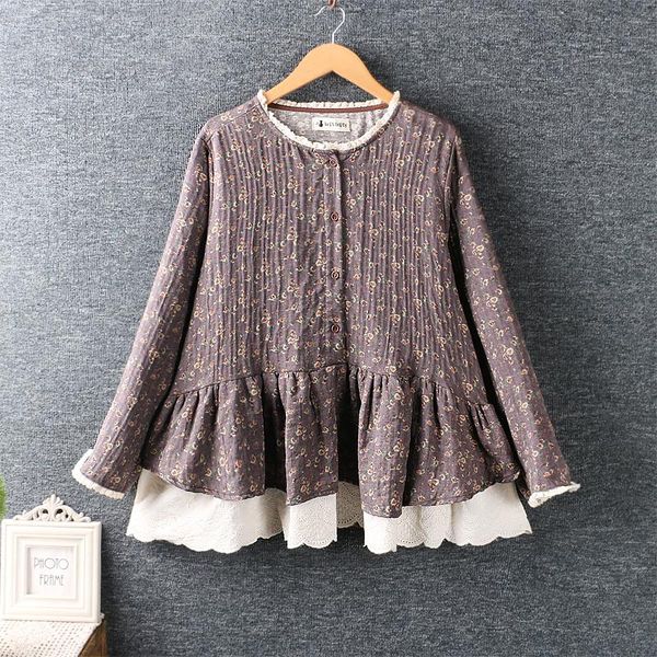 

women's blouses & shirts 2021 autumn shirt women sweet fresh floral double bottom long sleeve cotton linen woman, White