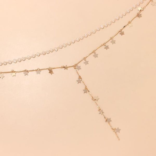 

Fashion Five-pointed Star Tassel Necklace Female Simple Transparent Bead Star Necklace Clavicle Chain Jewelry for Women, Silver