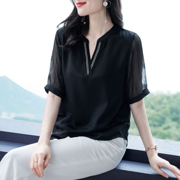 

2020 summer new t- women's short-sleeved fashion sportswear t-shirt satin mulberry silk satin silk loose women's sports shirt bqv2, White