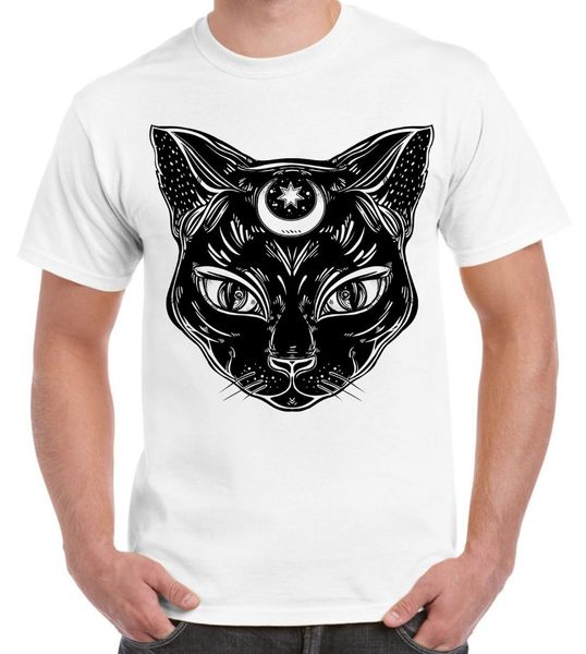 

sport new fashion summer new design cotton male tee shirt designing black witches cat with moon symbol large print men's t-shirt tee