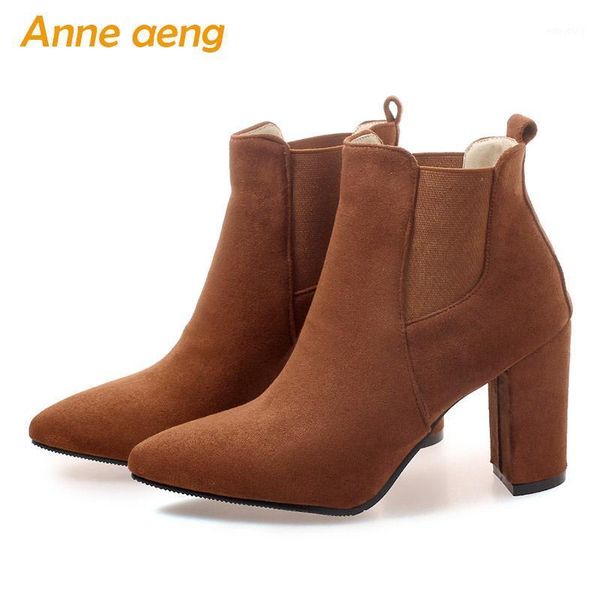 

2020 new spring autumn women boots high square heels ankle boots pointed toe elegent office ladies woman shoes big size 33-461, Black