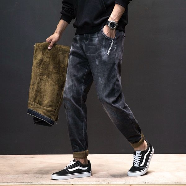 

pqvz 2019 men hip hop baggy size black denim loose pants boy jeans letter written rap rapper fashion big jeans, Blue