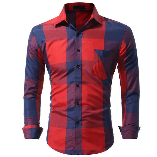 

new listing fashion big plaid trend casual men's brand business slim long-sleeved shirt -xxl kjy, White;black