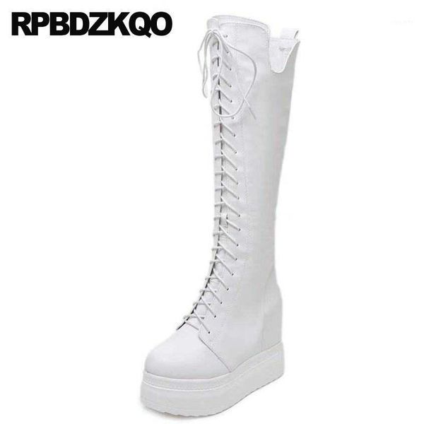 

chinese shoes extreme women wedge tall white platform boots high heel knee exotic dancer waterproof black ladies fetish lace up1
