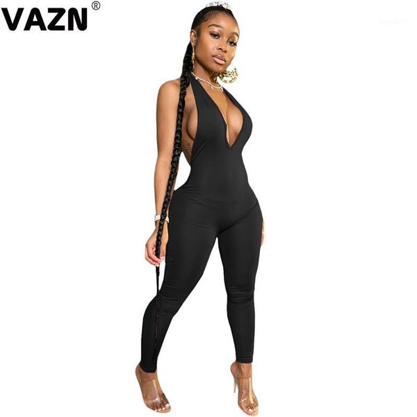 

vazn 2020 new fashion solid summer beach bandage bodycon rompers womens jumpsuit fashion sleeveless jumpsuits1, Black;white