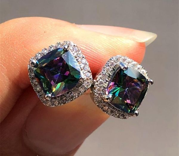 

luxury female yellow pink stone earrings fashion silver color wedding jewelry vintage double stud earrings for11, Golden;silver