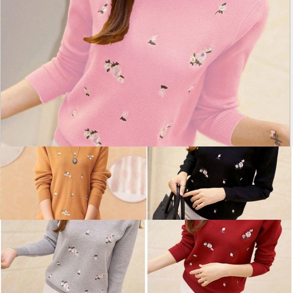 

autumn and winter women's pullover sweater new style korean loose round neck long sleeve pullover embroidered women's sweater base, White;black