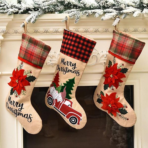 

christmas decorations stocking linen flower creative cartoon car socks gift bag fireplace decoration festival home decor