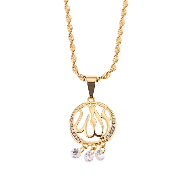 

classic arabic muslim jewelry gold color crystal allah pendants necklaces for women, Silver