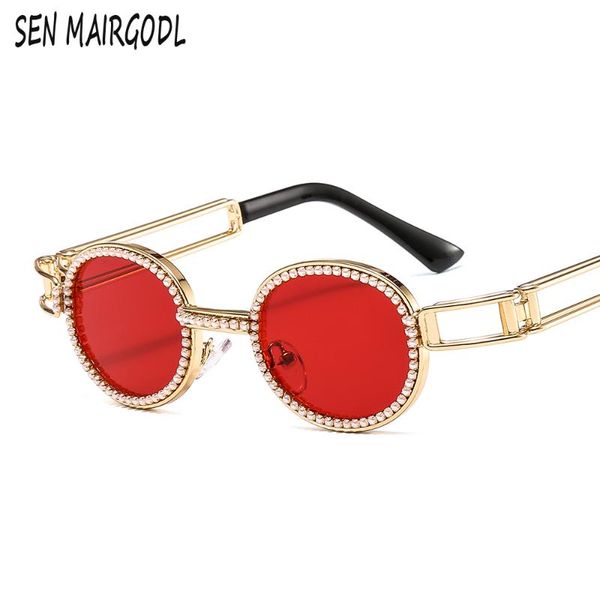 

vintage round punk sunglasses women metal frame with rhinestones sun glasses men classic party design glasses 2020, White;black