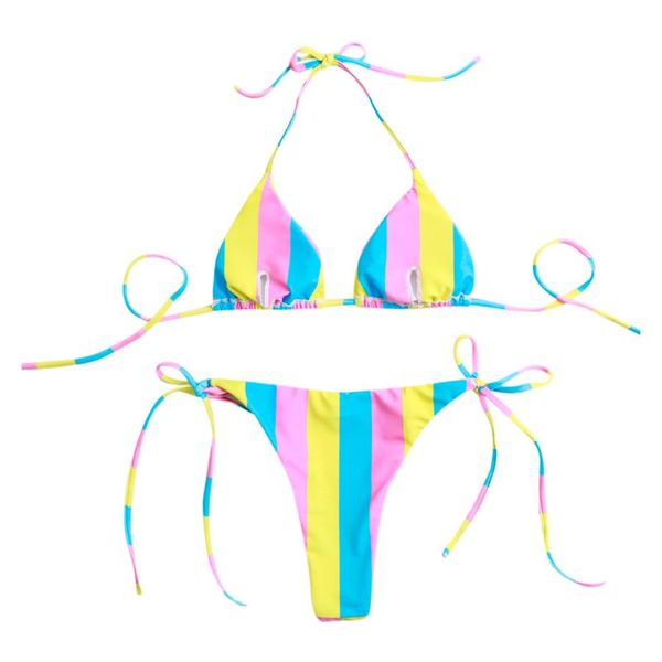 

2021 bandeau bikinis women thong swimsuits solid swimwear female bikini set striped black brazilian biquini bathing suit, White;black