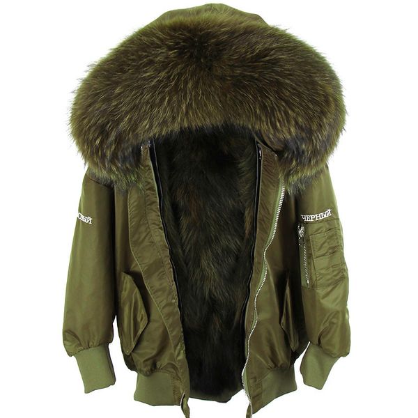 

fashion 2021 new natural women's clothing fur great raccoon lining female winter jacket embroidered coat park 97bc, Black