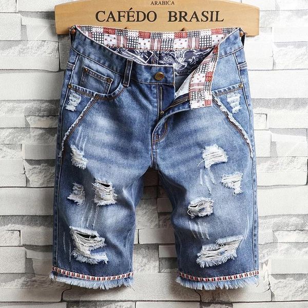 

new men shorts jeans short pants destroyed skinny jeans ripped pant1, Blue