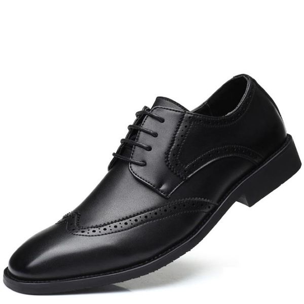 

acebuy2 fashion leather shoes men brogue men's flats shoes casual handmade men oxfords formal dress for, Black