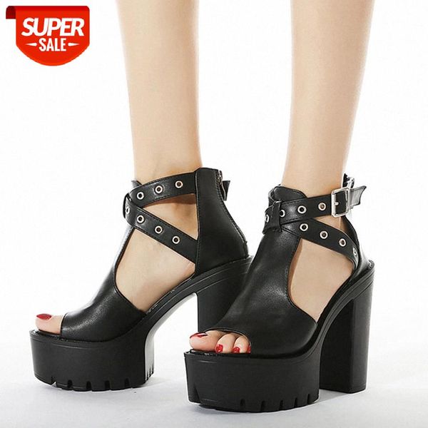 

ribetrini the size 42 female buckle strap solid platform zipper shoes women sandals high heel cool stylish sandals #c98u, Black