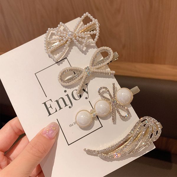 

exquisite pearl hairpin duck's beak short one character bangs korean side water drill hair clip