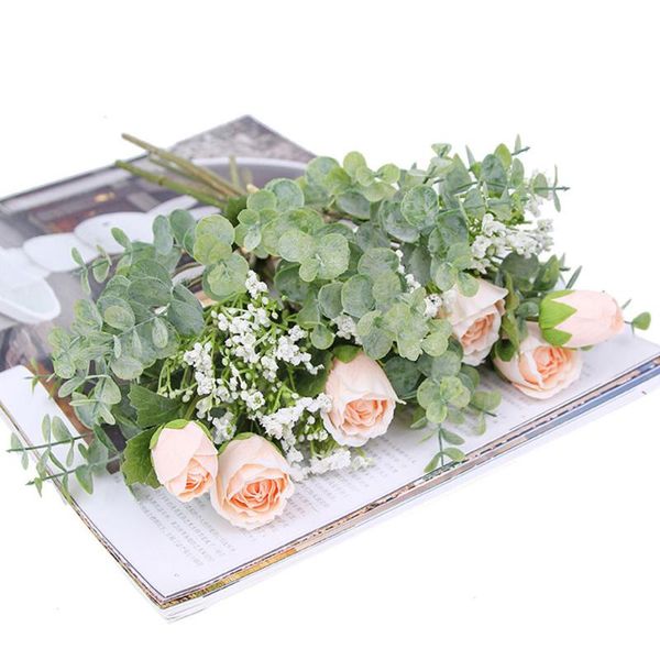 

35cm artificial flowers silk roses plants eucalyptus leaves arrangements for wedding bouquets table centerpieces decoration